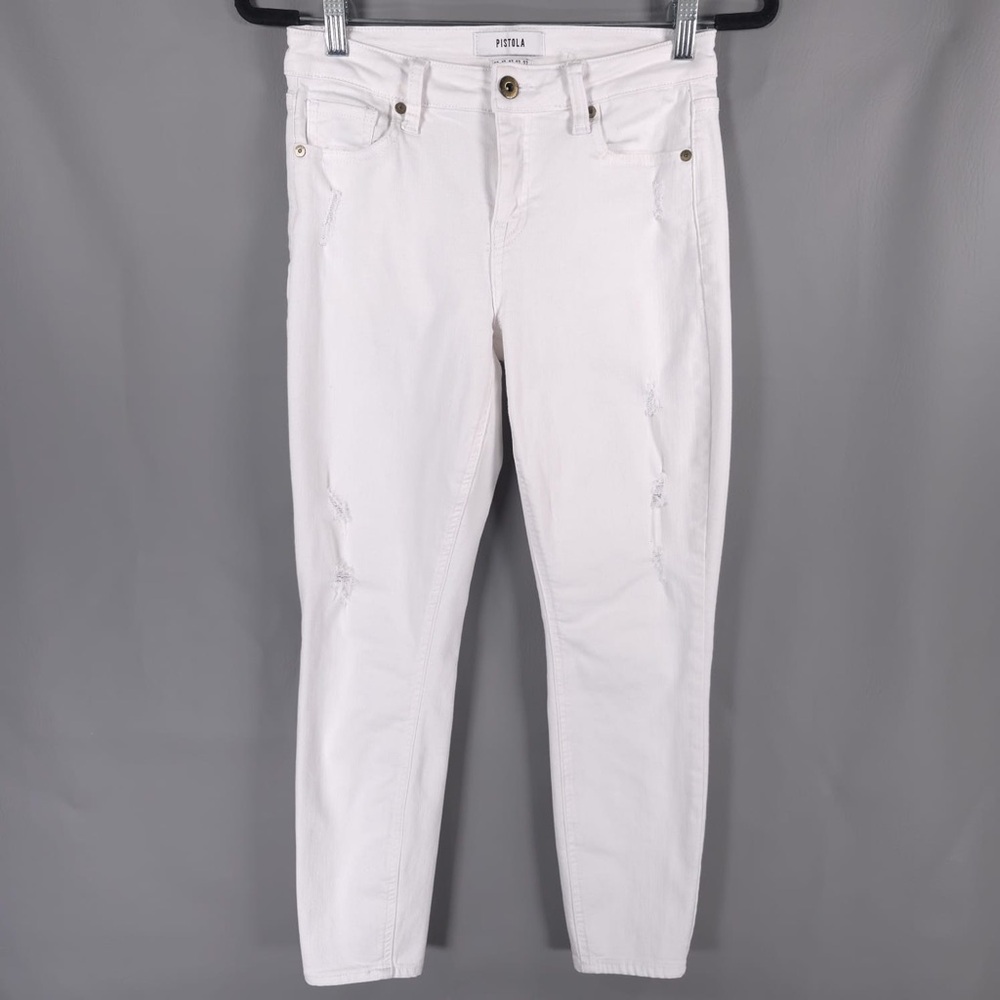 Pistola Revolve Jeans White Midrise Semi Distressed Skinny P6822ftn-Wak Size 27 View 3